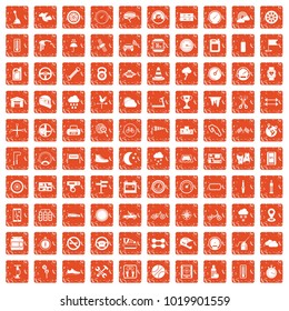 100 motorsport icons set in grunge style orange color isolated on white background vector illustration