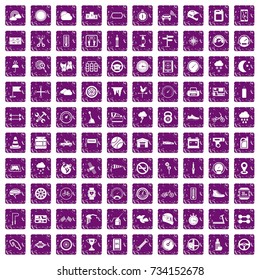 100 motorsport icons set in grunge style purple color isolated on white background vector illustration