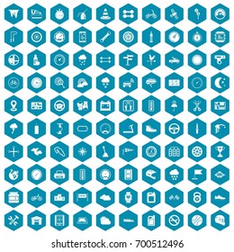 100 motorsport icons set in sapphirine hexagon isolated vector illustration