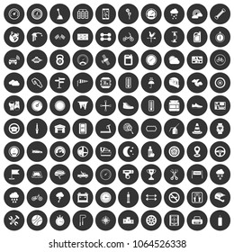 100 motorsport icons set in simple style white on black circle color isolated on white background vector illustration