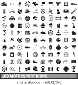 100 motorsport icons set. Simple illustration of 100 motorsport vector icons set isolated on white background