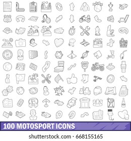 100 motosport icons set in outline style for any design vector illustration