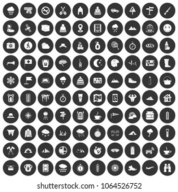 100 mountaineering icons set in simple style white on black circle color isolated on white background vector illustration