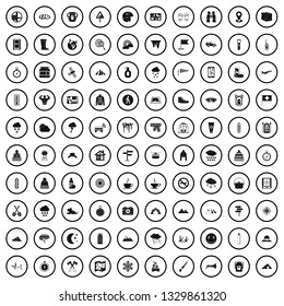 100 mountaineering icons set in simple style for any design vector illustration
