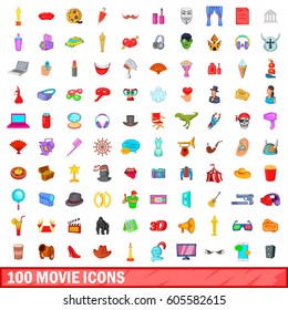 100 movie icons set in cartoon style for any design vector illustration