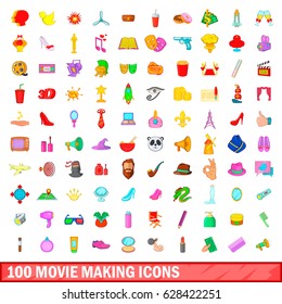 100 movie making icons set in cartoon style for any design vector illustration