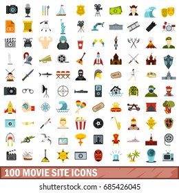 100 movie site icons set in flat style for any design vector illustration