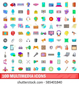 100 multimedia icons set in cartoon style for any design vector illustration
