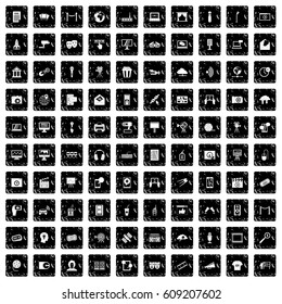 100 multimedia icons set in grunge style isolated vector illustration