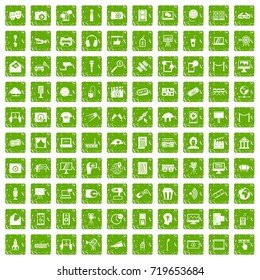 100 multimedia icons set in grunge style green color isolated on white background vector illustration