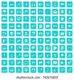 100 multimedia icons set in grunge style blue color isolated on white background vector illustration