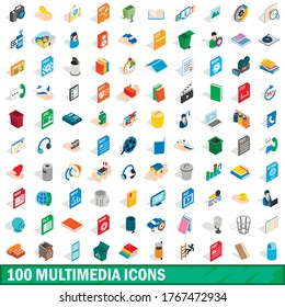 100 multimedia icons set in isometric 3d style for any design vector illustration