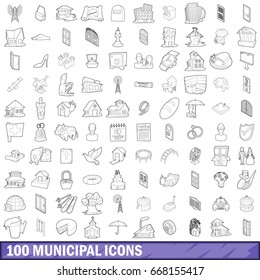 100 municipal icons set in outline style for any design vector illustration