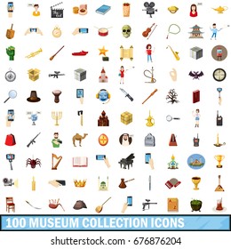100 museum collection icons set in cartoon style for any design vector illustration