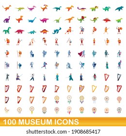 100 museum icons, set. Cartoon illustration of 100 museum icons vector set isolated on white background