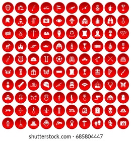 100 museum icons set in red circle isolated on white vectr illustration
