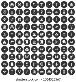 100 museum icons set in simple style white on black circle color isolated on white background vector illustration