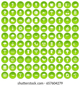 100 mushrooms icons set green circle isolated on white background vector illustration