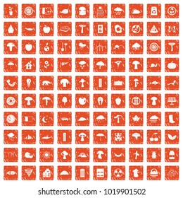 100 mushrooms icons set in grunge style orange color isolated on white background vector illustration
