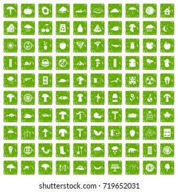 100 mushrooms icons set in grunge style green color isolated on white background vector illustration
