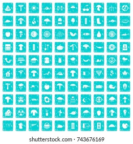 100 mushrooms icons set in grunge style blue color isolated on white background vector illustration