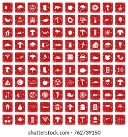 100 mushrooms icons set in grunge style red color isolated on white background vector illustration