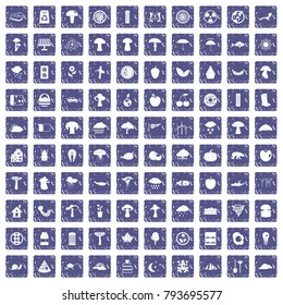 100 mushrooms icons set in grunge style sapphire color isolated on white background vector illustration