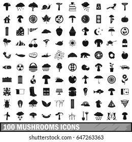 100 mushrooms icons set in simple style for any design vector illustration