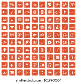 100 music festival icons set in grunge style orange color isolated on white background vector illustration