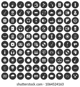 100 music festival icons set in simple style white on black circle color isolated on white background vector illustration