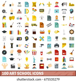100 music flat icons set. Illustration of 100 music flat vector icons isolated on white background