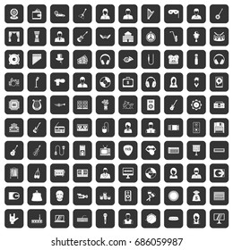 100 music icons set in black color isolated vector illustration