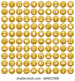 100 music icons set gold