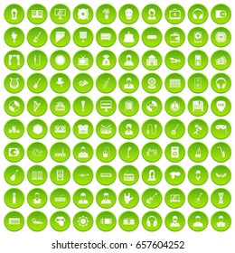 100 music icons set green circle isolated on white background vector illustration