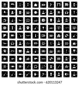 100 music icons set in grunge style isolated vector illustration