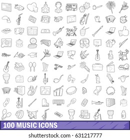 100 music icons set in outline style for any design vector illustration