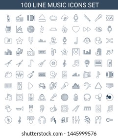 100 music icons. Trendy music icons white background. Included line icons such as musical instrument, microphone, earphones, adjust, mp player. music icon for web and mobile.
