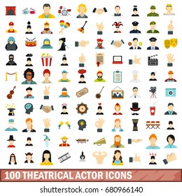 100 music instruments icons set. Flat illustration of 100 music instruments icons vector set for any design