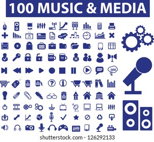 100 conjunto de ícones de música e mídia, vetor