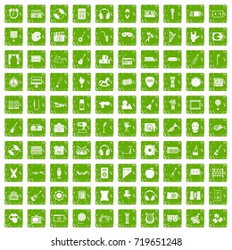 100 musical education icons set in grunge style green color isolated on white background vector illustration