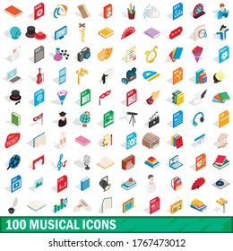 100 musical icons set in isometric 3d style for any design vector illustration
