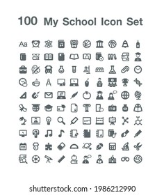 100 My School icon set vector