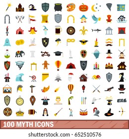 100 myth icons set in flat style for any design vector illustration