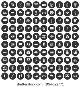 100 national flag icons set in simple style white on black circle color isolated on white background vector illustration