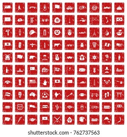 100 national flag icons set in grunge style red color isolated on white background vector illustration