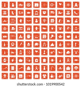 100 national holiday icons set in grunge style orange color isolated on white background vector illustration