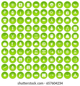 100 national holiday icons set green circle isolated on white background vector illustration