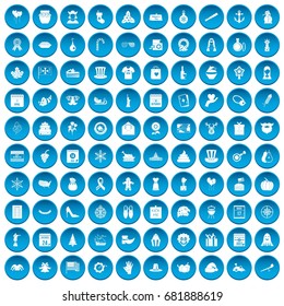 100 national holiday icons set in blue circle isolated on white vector illustration