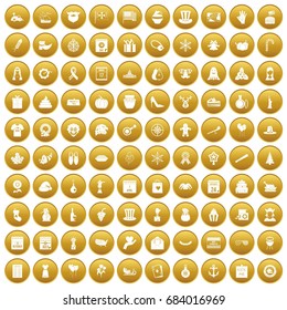 100 national holiday icons set gold