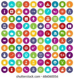100 national holiday icons set in different colors circle isolated vector illustration